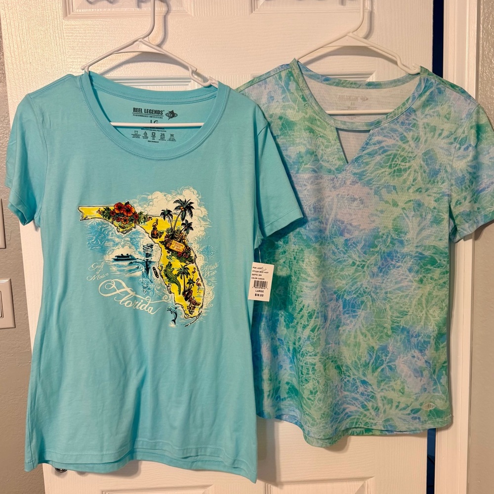 2 Women’s Reel Legends SS Florida Shirts Sz M L New